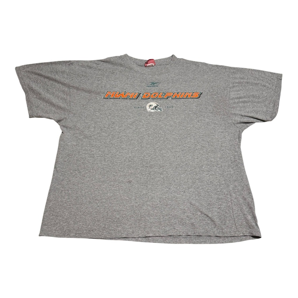 Vintage 2000s Reebok Miami Dolphins Spell Out Distressed Gray Shirt Men's 2XL